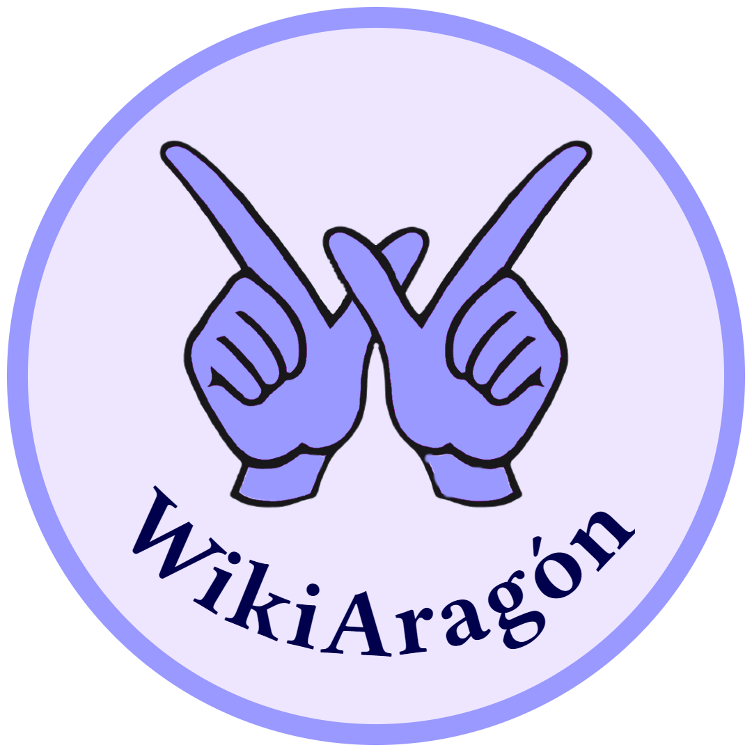 Logo WikiAragón con dos manos formando la W de Wikipedia y Woman.